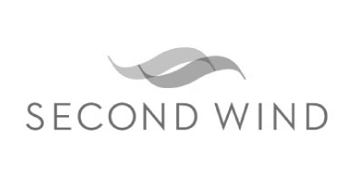 Logo for Second Wind which features to overlapping 'S' shaped forms set horizontally to resemble air flow