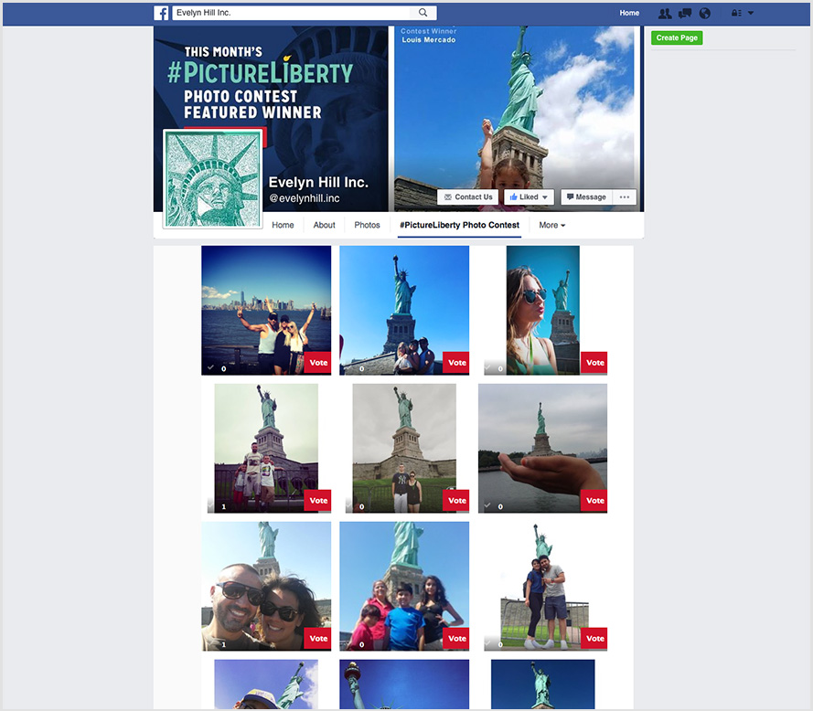 facebook page of evelyn hill inc. with picture liberty contestants