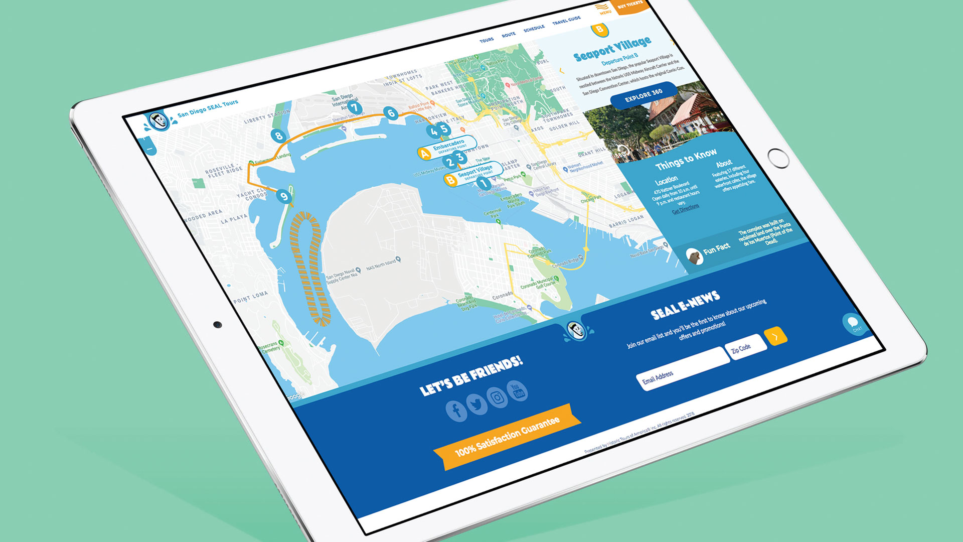 picture of tablet showing seal tours website map feature