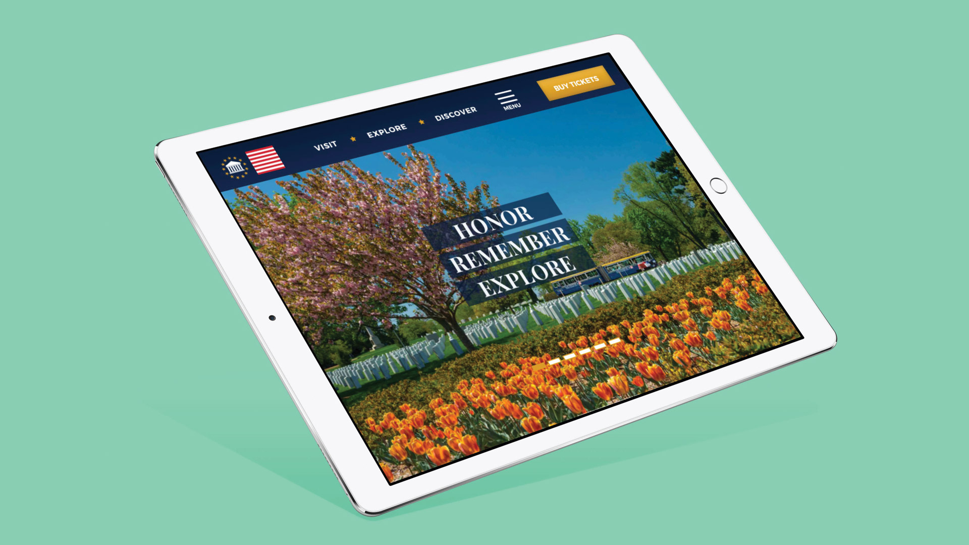 Arlington National Cemetery website view on tablet