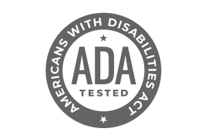 round logo with the words 'ADA TESTED' in the middle and the words 'Americans with Disabilities Act' written around circle